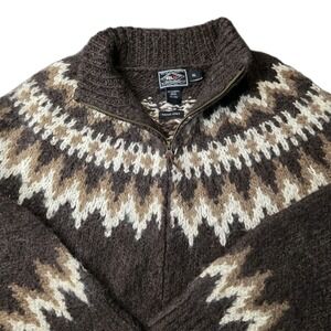 RLX Ralph Lauren Hand Knit Wool Zip Sweater Fair Isle Nordic Made Uruguay XL Ski
